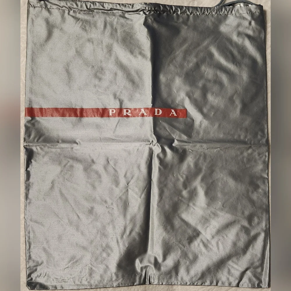 Prada Nylon Gray Dust Bag with Red Logo NWOT